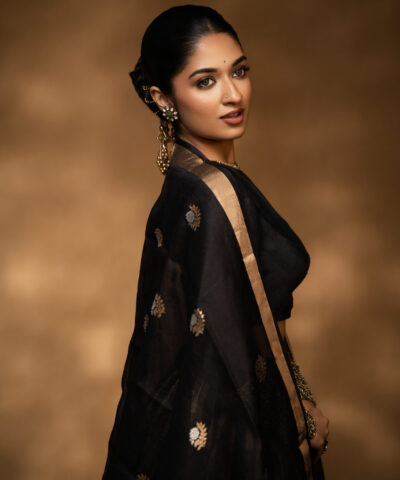 Black Organza Silk Dupatta with Kadwa Zari Motifs
