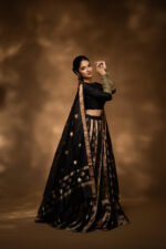 Black Embroidered Tissue Silk Lehenga Set of 3 - Image 5