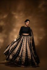 Black Embroidered Tissue Silk Lehenga Set of 3 - Image 4