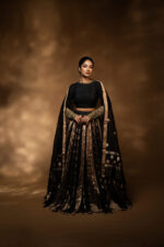Black Embroidered Tissue Silk Lehenga Set of 3 - Image 3