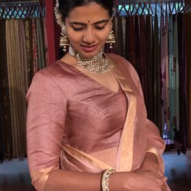 Dusty Pink Tussar Silk Lehenga Set of 3