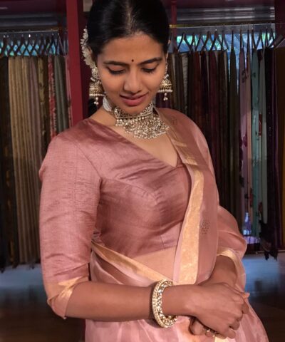 Dusty Pink Tussar Silk Lehenga Set of 3