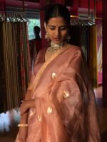 Model Wearing Dusty pink tussar silk dupatta by side its Suitable for festival,marriage