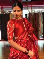 Maroon Embroidered Chequered Silk Lehenga Set of 3 - Image 2