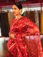 Maroon Embroidered Chequered Silk Lehenga Set of 3 - Image 3