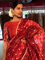 Maroon embroidered chequered lehenga set of 3 model wearing its sutiable for wedding by mirra clothing