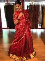 Maroon Embroidered Chequered Silk Lehenga Set of 3 - Image 7