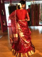 Maroon Embroidered Chequered Silk Lehenga Set of 3 - Image 6