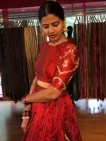 Maroon Embroidered Chequered Silk Lehenga Set - Image 4