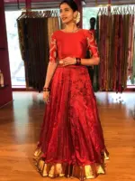 Maroon Embroidered Chequered Silk Lehenga Set - Image 2