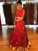 Maroon Embroidered Chequered Silk Lehenga Set - Image 3