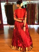 Maroon Embroidered Chequered Silk Lehenga Set - Image 5