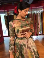 Bottle Green Printed Tissue Silk Lehenga Set - Image 6