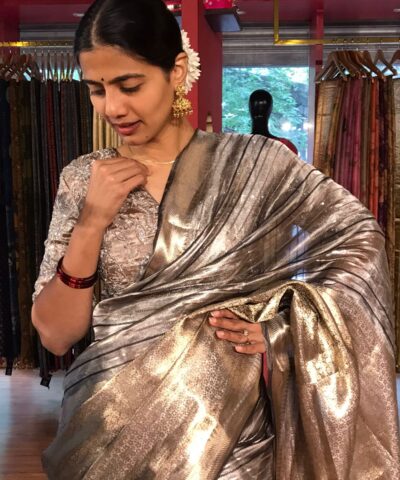 Grey Tissue Buttis Silk Saree