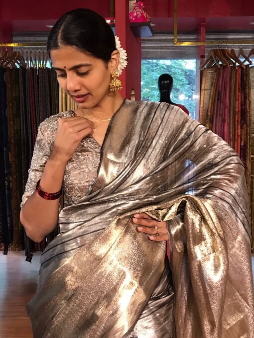 Grey Tissue Buttis Silk Saree - Image 1