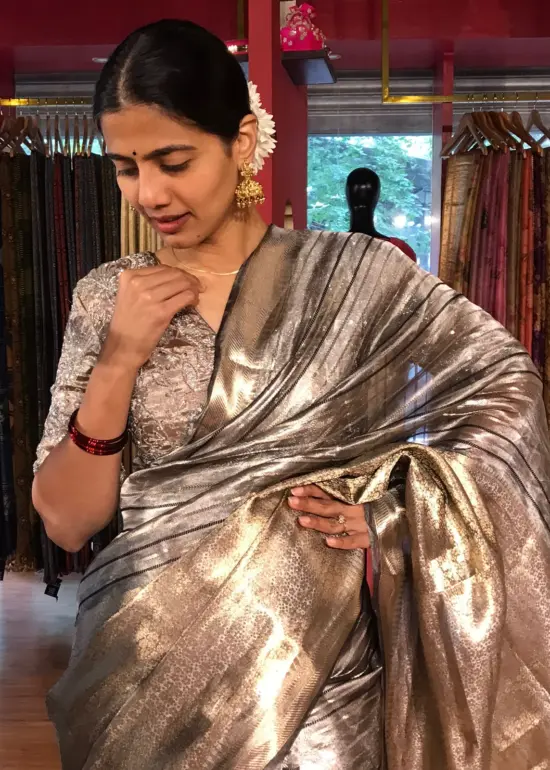 Grey Tissue Buttis Silk Saree