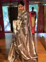 Grey Tissue Buttis Silk Saree - Image 5