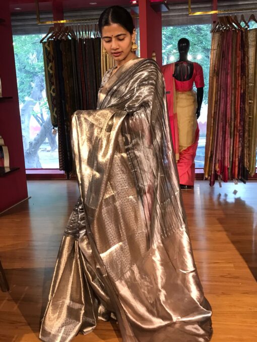 Grey Tissue Buttis Silk Saree - Image 5
