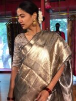 Grey Tissue Buttis Silk Saree - Image 3