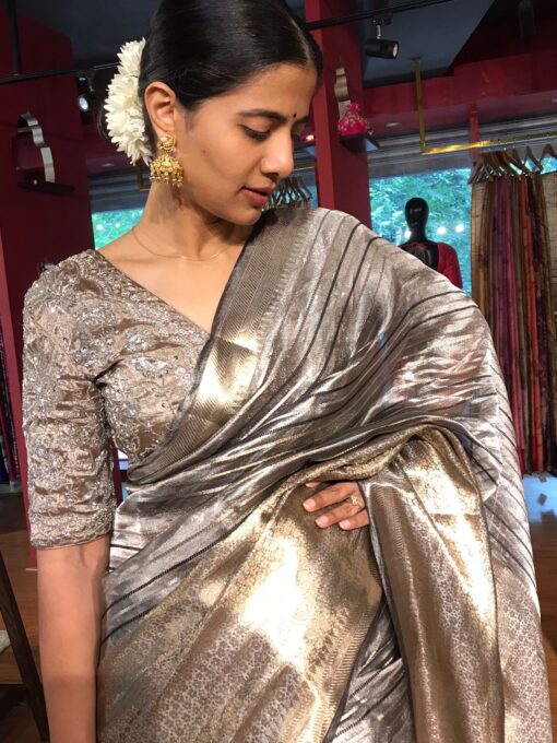 Grey Tissue Buttis Silk Saree - Image 2