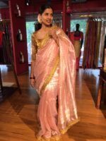 Pink Tissue Silk Saree with Gota Border Detailing - Image 3