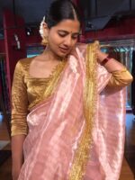 Pink Tissue Silk Saree with Gota Border Detailing - Image 6