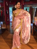 Pink Tissue Silk Saree with Gota Border Detailing - Image 5