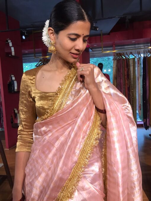 Pink Tissue Silk Saree with Gota Border Detailing - Image 7