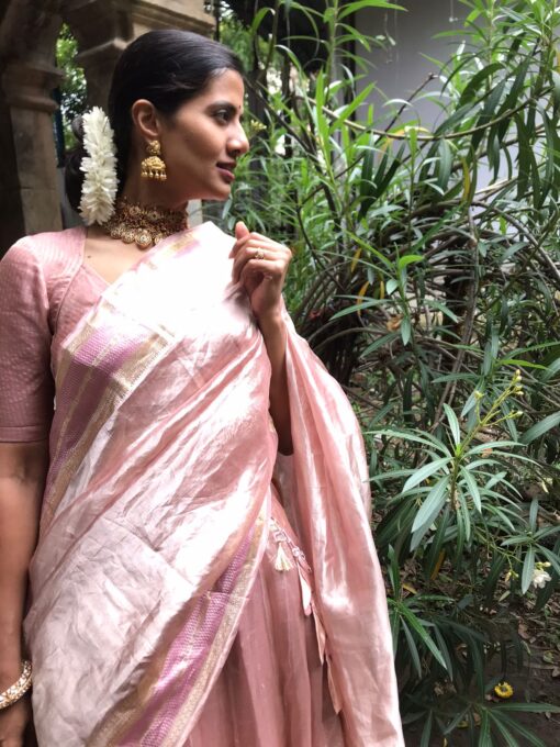 Onion Pink Traditional Tissue Lehenga Set Of 3 - Image 5
