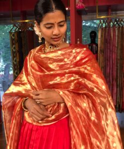 Red Tissue Silk Dupatta with Gold Zari Buttis