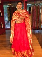 Red Tissue Silk Dupatta with Gold Zari Buttis - Image 2