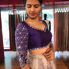 Ombre Purple Embroidered Tissue Silk Lehenga Set