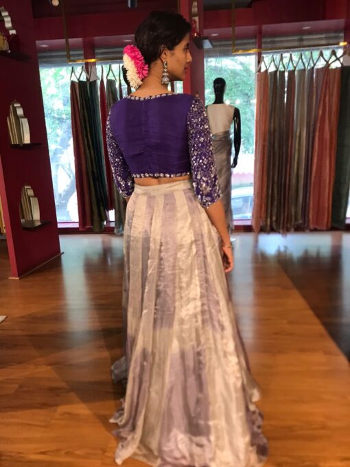 Ombre Purple Embroidered Tissue Silk Lehenga Set - Image 4