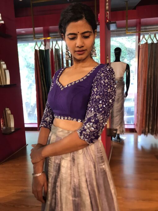 Ombre Purple Embroidered Tissue Silk Lehenga Set - Image 3