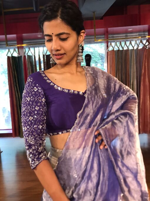 Ombre Purple Embroidered Tissue Silk Lehenga Set of 3 - Image 1