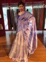 Ombre Purple Embroidered Tissue Silk Lehenga Set of 3 - Image 4