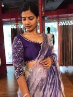 Ombre Purple Embroidered Tissue Silk Lehenga Set of 3 - Image 5