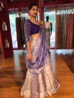 Ombre Purple Embroidered Tissue Silk Lehenga Set of 3 - Image 3