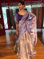 Ombre Purple Embroidered Tissue Silk Lehenga Set of 3 - Image 2