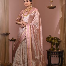 Onion Pink Tissue Silk Lehenga Set Of 3