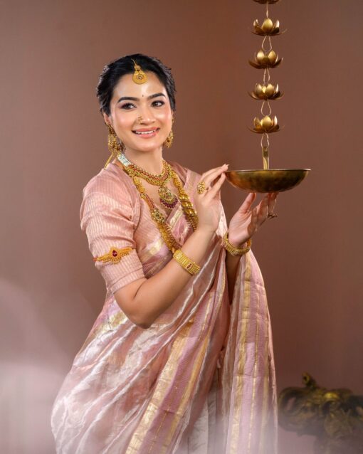 Onion Pink Traditional Tissue Lehenga Set Of 3 - Image 3