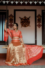 Red Embroidered Silk Lehenga Set of 3 with Bandhini dupatta - Image 2