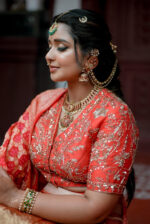 Red Embroidered Silk Lehenga Set of 3 with Bandhini dupatta - Image 4