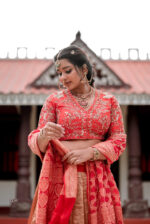 Red Embroidered Silk Lehenga Set of 3 with Bandhini dupatta - Image 3