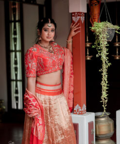 Red Embroidered Silk Lehenga Set of 3 with Bandhini dupatta
