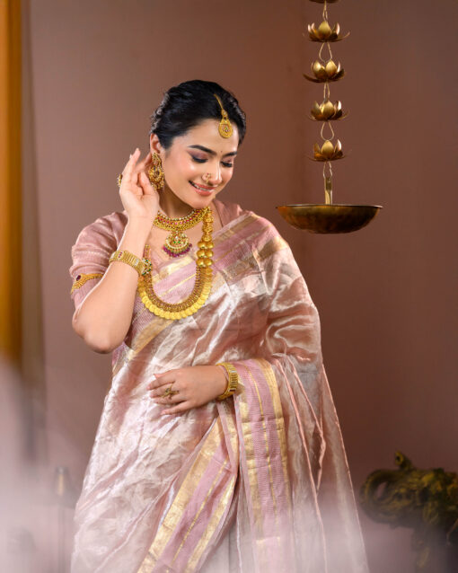 Onion Pink Traditional Tissue Lehenga Set Of 3 - Image 1