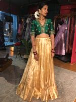 Bottle Green Embroidered Tissue Silk Lehenga Set of 2 - Image 6