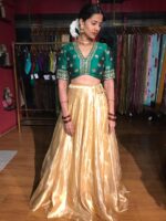 Bottle Green Embroidered Tissue Silk Lehenga Set of 2