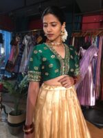 Bottle Green Embroidered Tissue Silk Lehenga Set of 2 - Image 4