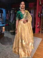 Bottle Green Embroidered Tissue Silk Lehenga Set of 3 - Image 2